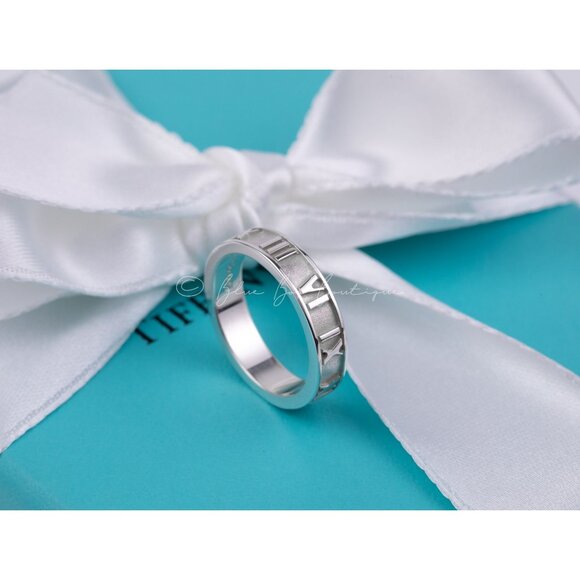 Tiffany & Co. Ring Unisex Atlas Roman Numerals Narrow Band Vintage Pinky Ring - Picture 6 of 8